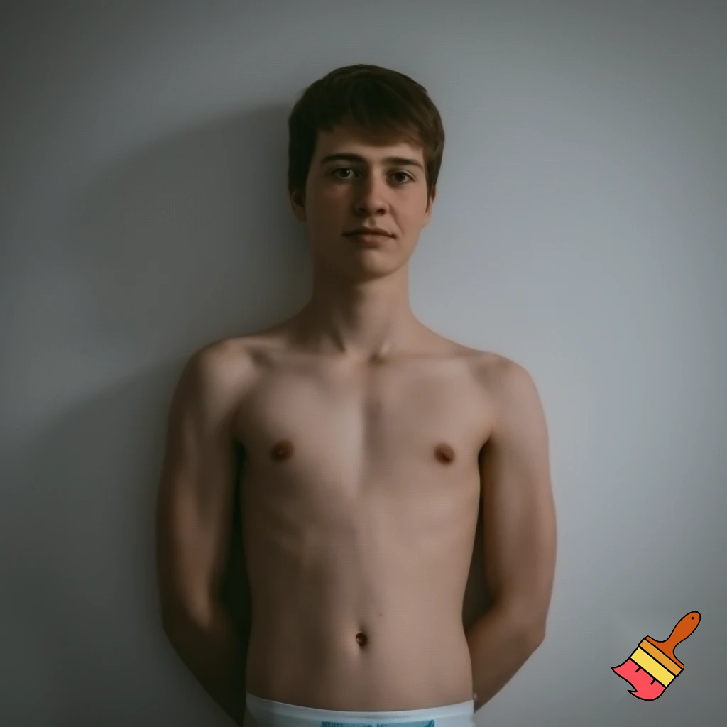 An 18 year old male wearing only women’s underwear 
