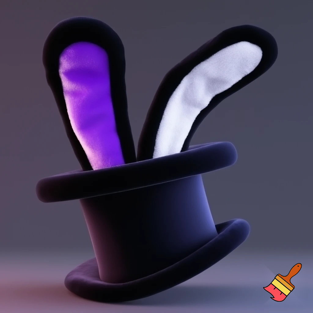 Black top hat with bunny ears velvet white and purple
