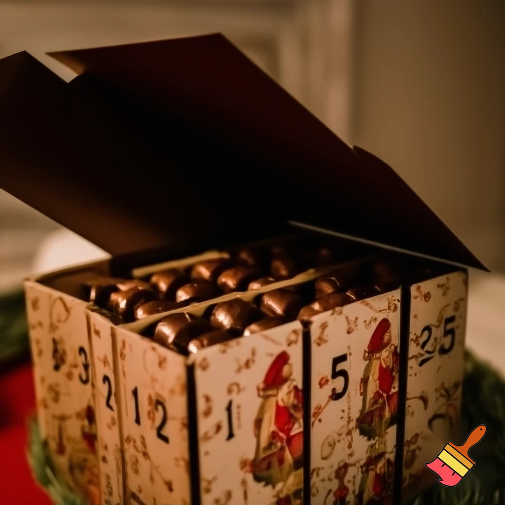 Chocolate advent calendar Numbers in the box a Christmas one hope the lead out how many days till Christmas? Christmas patterns countdown. 25.