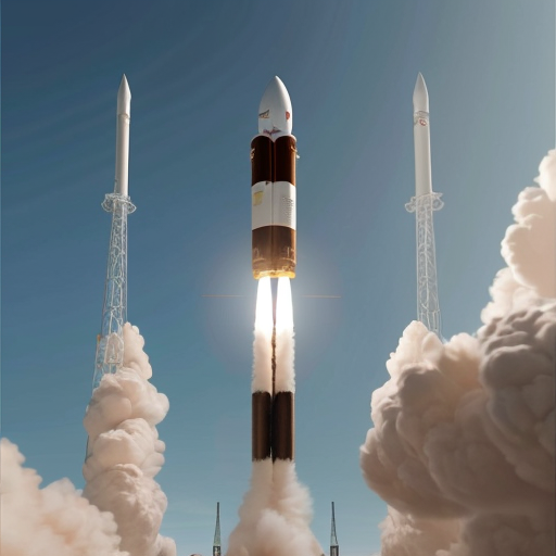a highly sophisticated, hyperphotorealistic up to scale 65 meter tall rocket with a crew module that could house 6 people