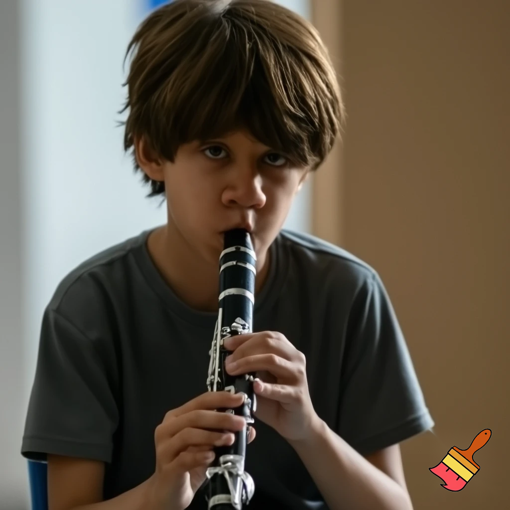 clarinet kid who is weird that lookes like a thrombone player with a small nose and brown hair