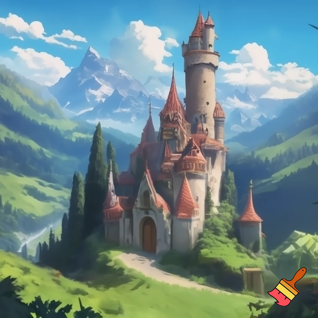 un castello da fiaba in un paesaggio alpino