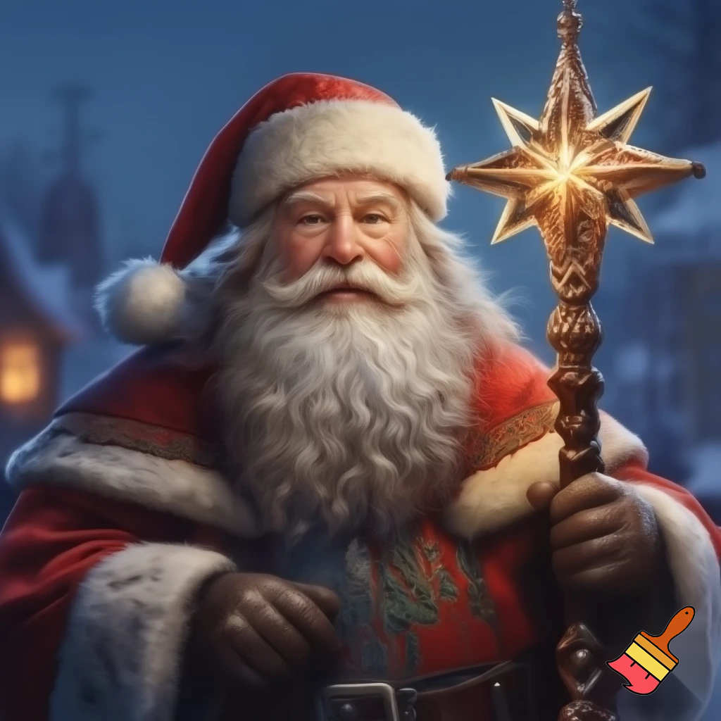 Santa Claus Russian walking stick staff with a star