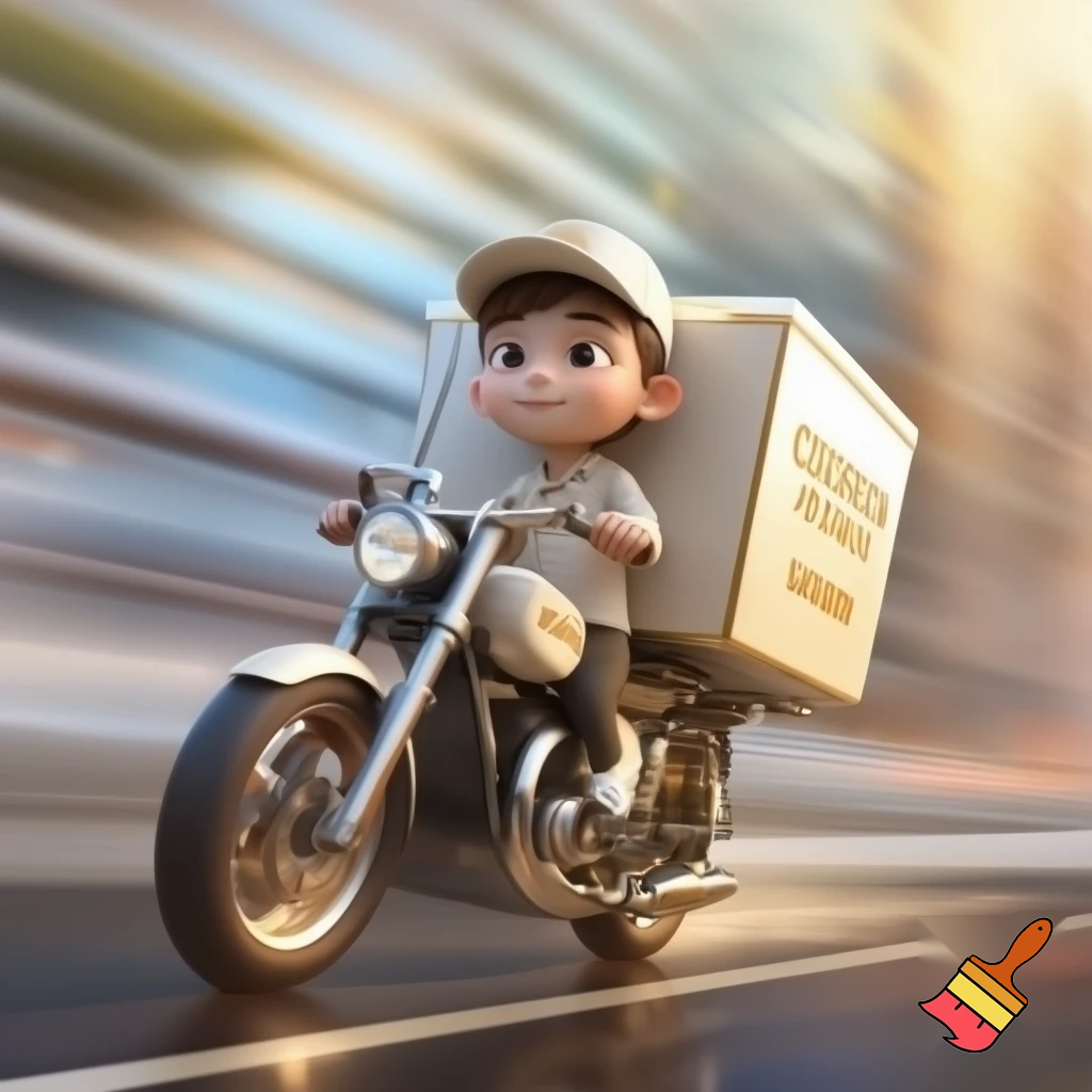 Cream Deluxe Box with delivery boy on motorcycle 