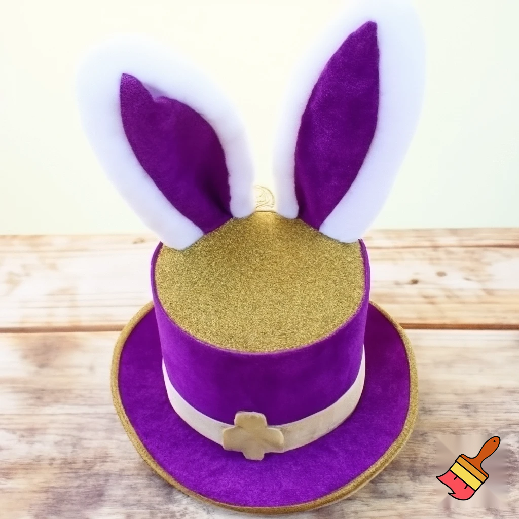 Easter bunny top hat headband, purple white with gold glitter fabric and velvet velvet gold special gold and delicate velvet and delicate and precious glitter, purple and white