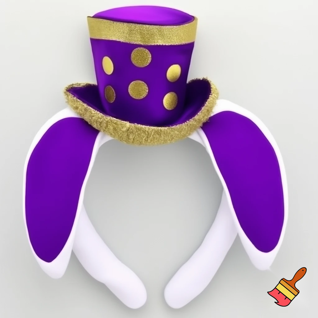 Easter bunny top hat headband, purple and white with gold