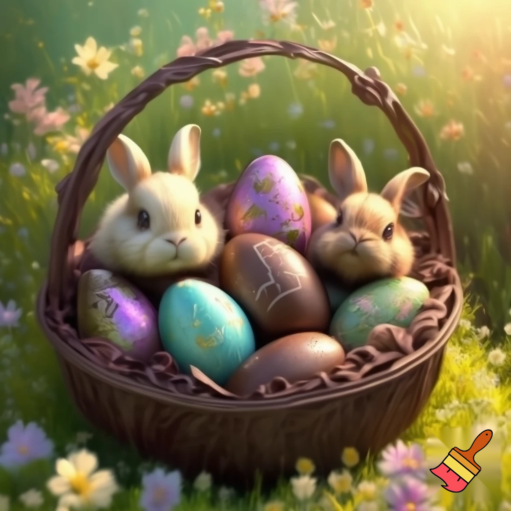 Easter egg basket, chocolate Easter egg basket Easter bunnies, chocolate