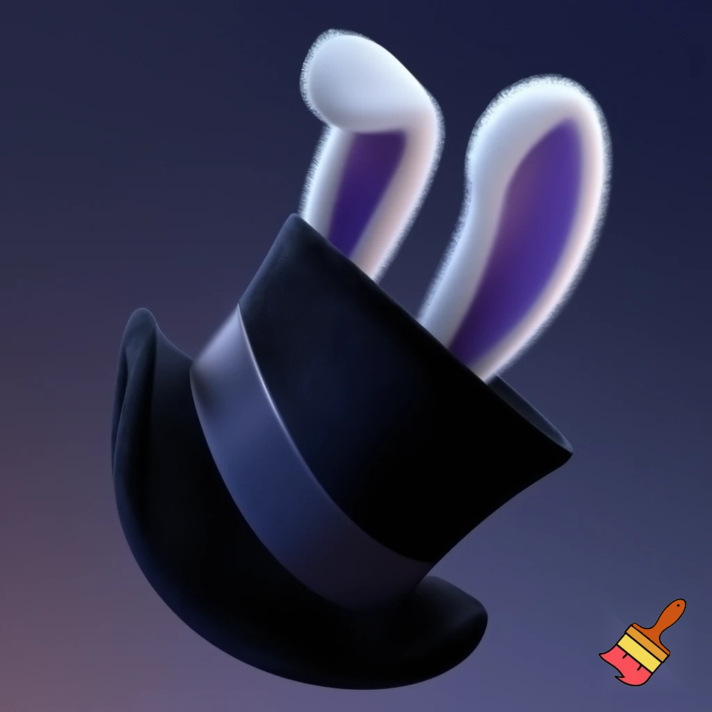 Black top hat with bunny ears velvet white and purple