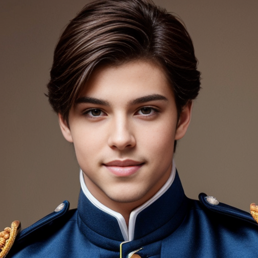 A sexy, handsome, cute, adorable, beautiful prince wearing blue, and has a smooth face, and has beautiful brown  hair 
