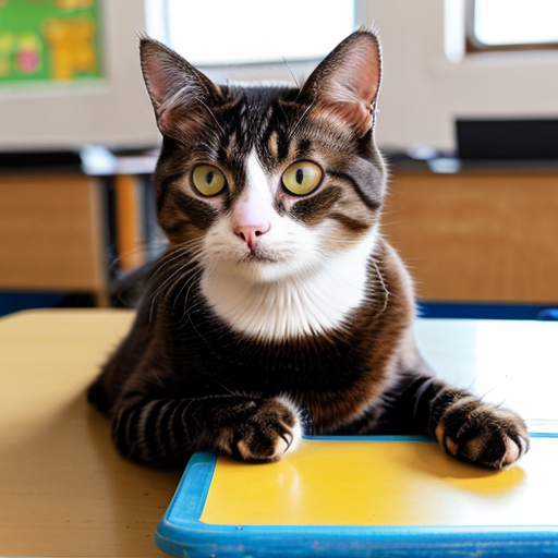 a cat say here in the school