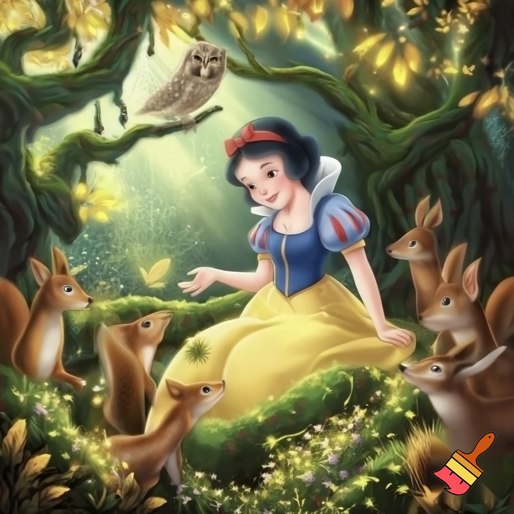 Blancanieves en el bosque con más personajes.
