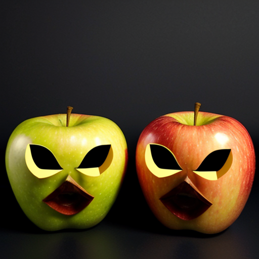 Generate an image of a apple wearing a costume.