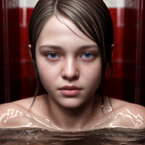 girl teen winter, a showers in red water