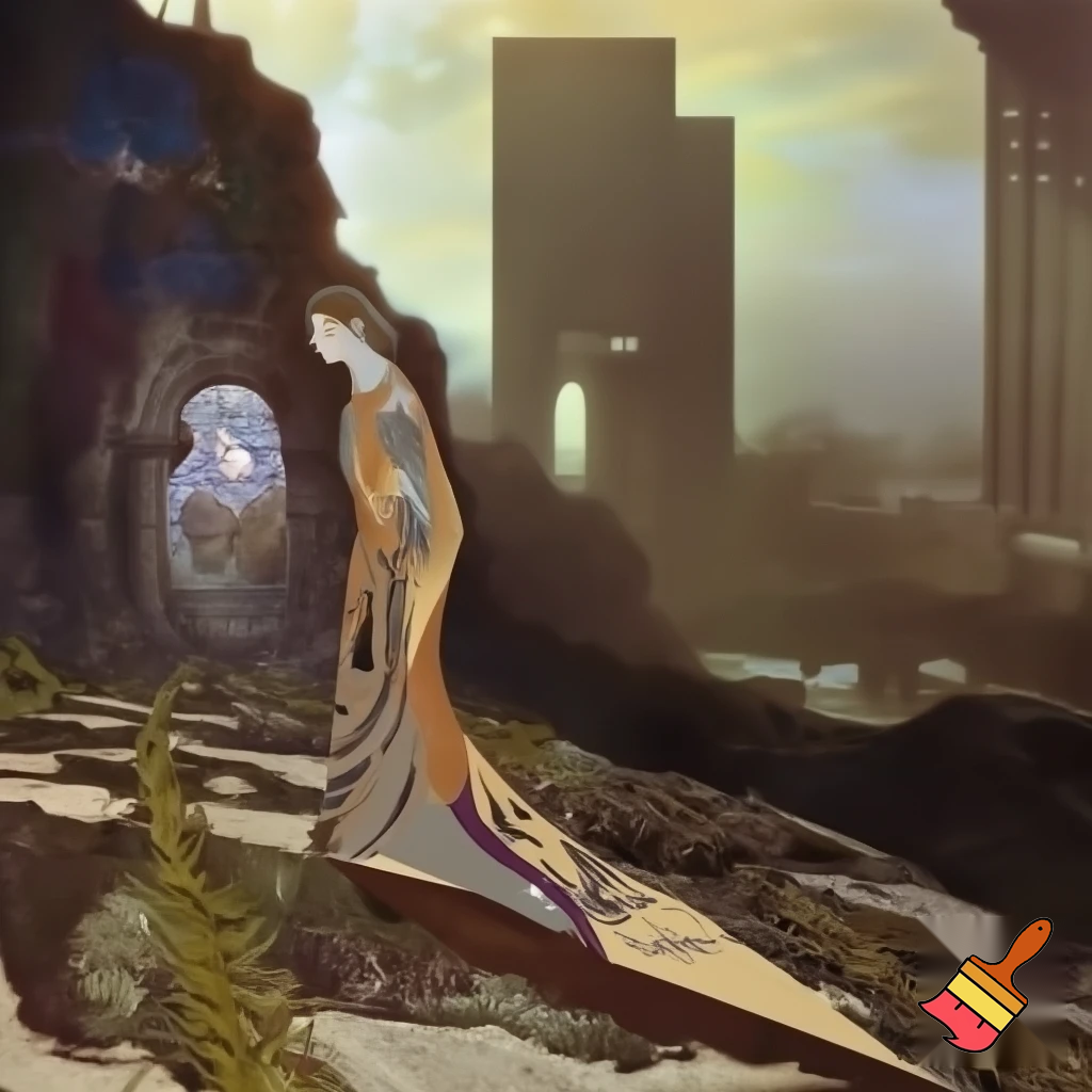 sigilism, ilya repin, hajime sorayama, karol bak, yoji shinkawa, art nouveau, high priestess walking, fantasy, landscape, baroque, brutalism, beksinksi, caravaggio, collage