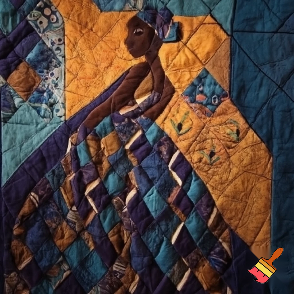 Quilted artwork of a lady in a dress