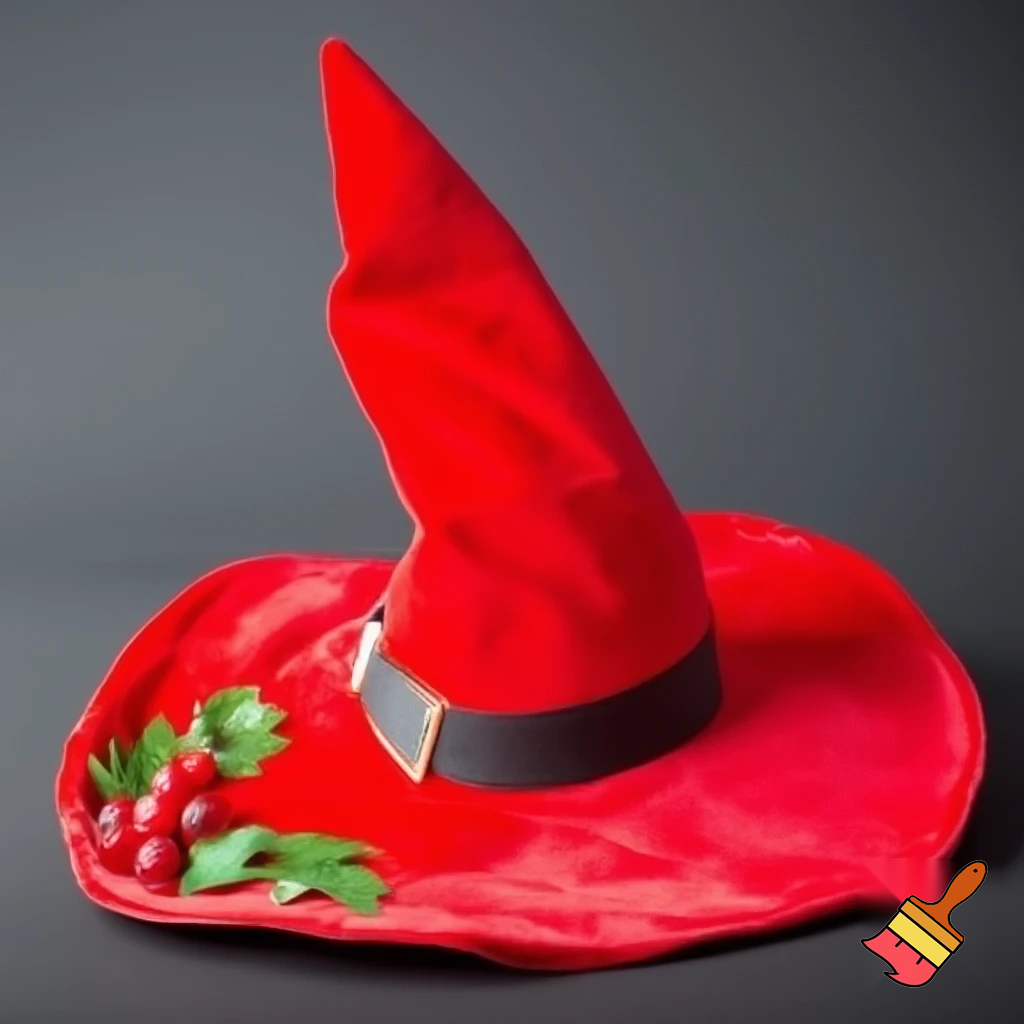 A witches hat, Christmas witches hat red Christmas fabric and velvet