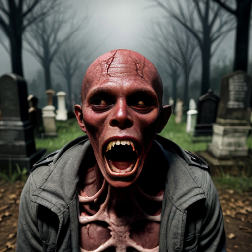 ​Photorealistic horror scene in a foggy, dilapidated cemetery. Three gaunt, emaciated humanoid figures with pitch-black, tar-like skin. The left figure has a head of exposed red flesh, tentacles, and embedded screaming human faces. The center figure's head is split into a gaping fleshy maw with long tendrils, topped with a black human head. The right figure crouches in a predatory stance, its head made of exposed red muscle and facial tentacles. Gloomy overcast sky, bare trees, ruined stone crypts, dead leaves on the ground, cinematic lighting, highly detailed, grimdark atmosphere, 8k.