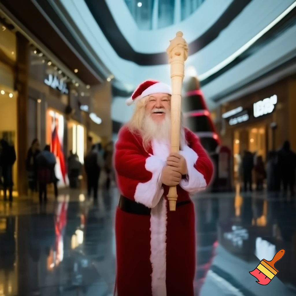 Santa Claus magic walking stick staff Russia shopping Centre