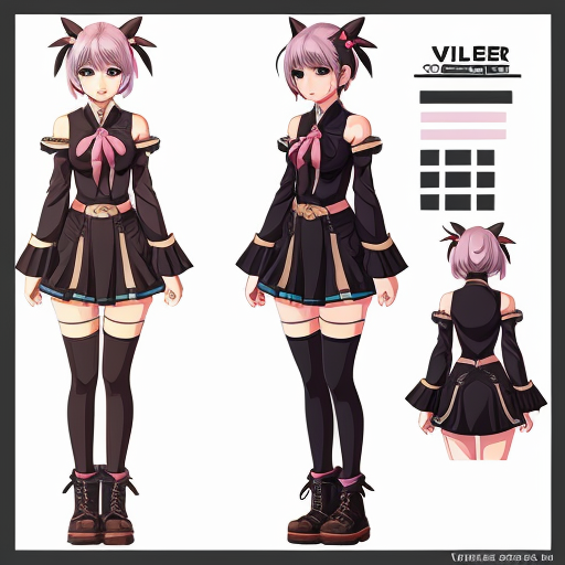 a reference sheet for a girl vtuber character design anime digital 