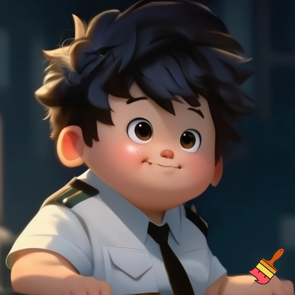 A young boy and had spiky hair, chubby and in uniform 