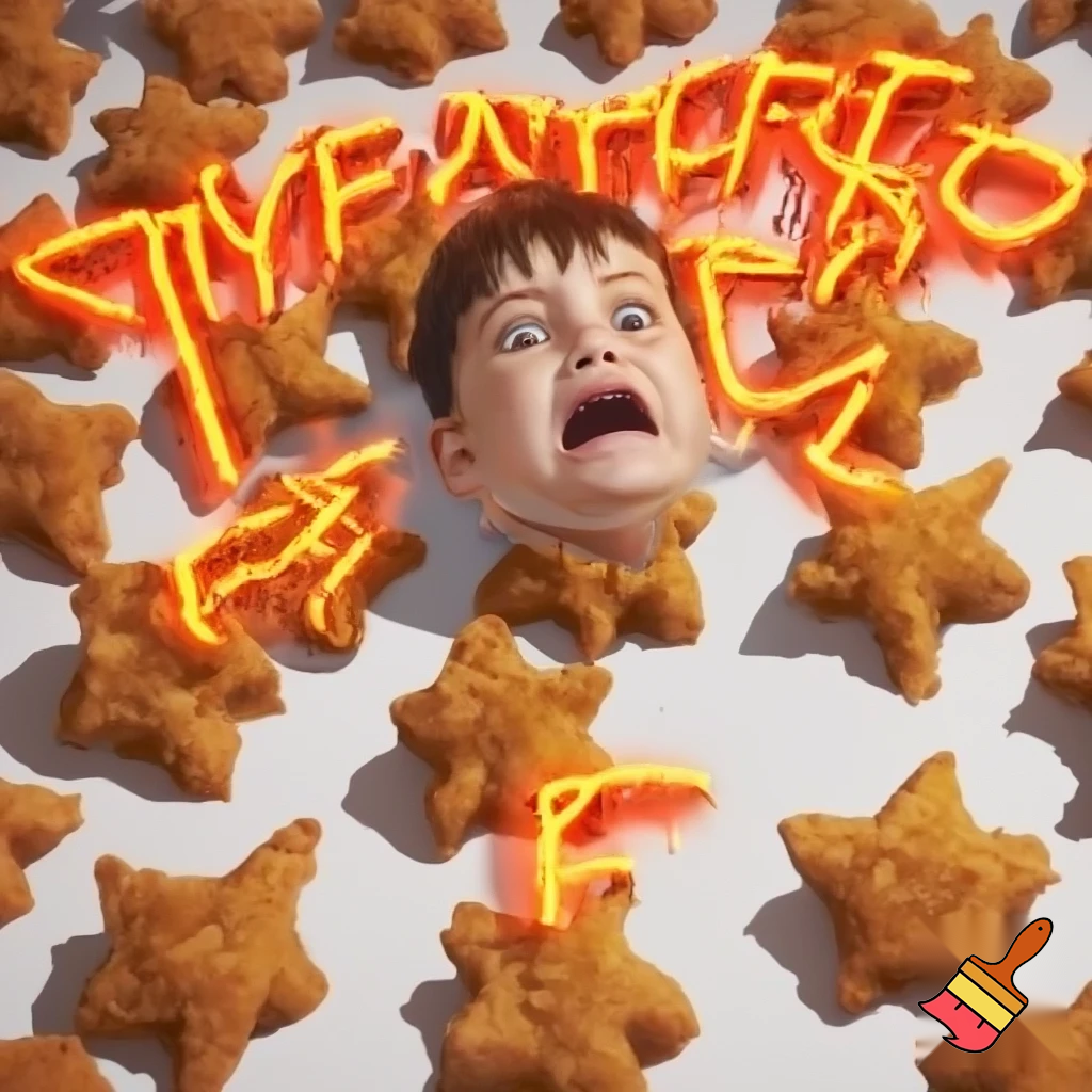 chicken nuggets shaped into stars with a kid screaming the words MANGO MUSTARD