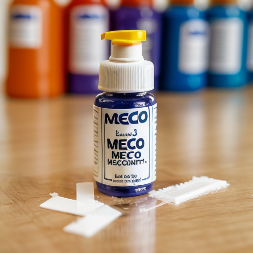  a glue bottle with glue inside with the label called mecos