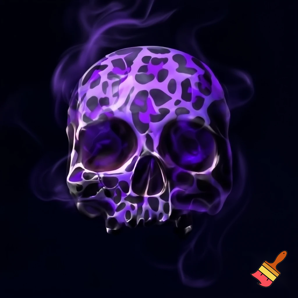 Draw a skull that is purple leopard print patterned