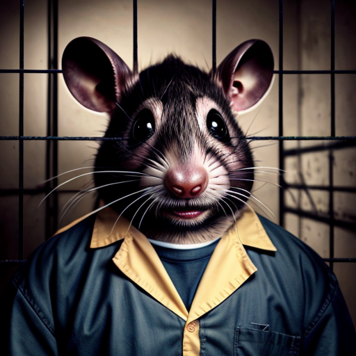  rat, evil, sinister, wearing prison outfit, mugshot style, no human