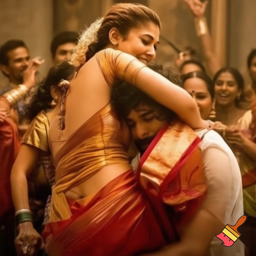 Dominant strong nayanthara saree rapes her weak husband on their wedding anniversary by kneeing him on the groin to forcefully submit him during a domestic dispute between them to decide on the ruler of the house. she thrusts force on him to create maximum pain as she subdued him. His strength is of no match to her powerful hold and he couldn't free himself from her hold. Her beauty is soo seductive to him but he has no energy left to challenge her and she completely obliterates him. He yields to her dominance by submission. Reveal her toned back, body, strong buttocks and boobs in saree and his sweat as a result of tiring fight. Make it realistic and believable. She punishes him relentlessly as she exposed her strength, figure,and emotions, no one there to help him as he pleads for mercy