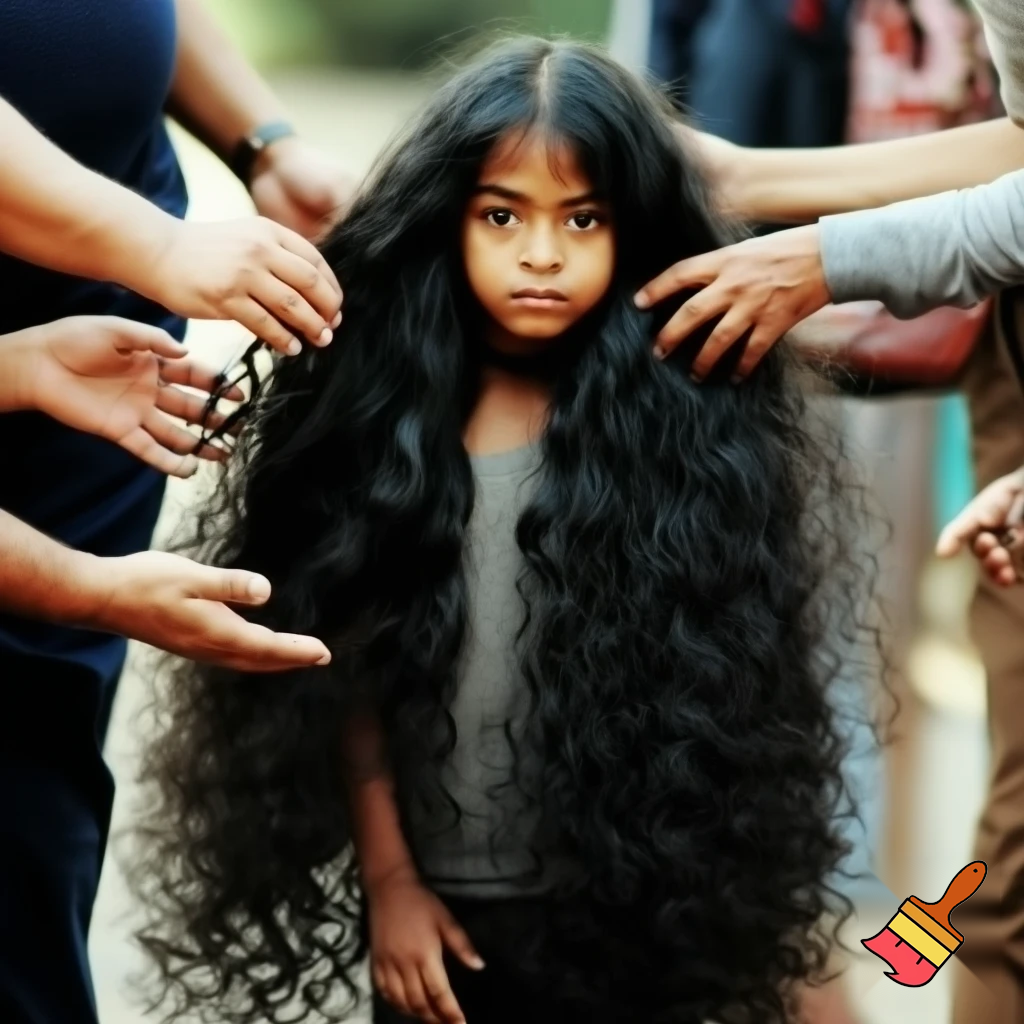 girl with long long long long long hair that the hole people tuch her hair the girl stoped them