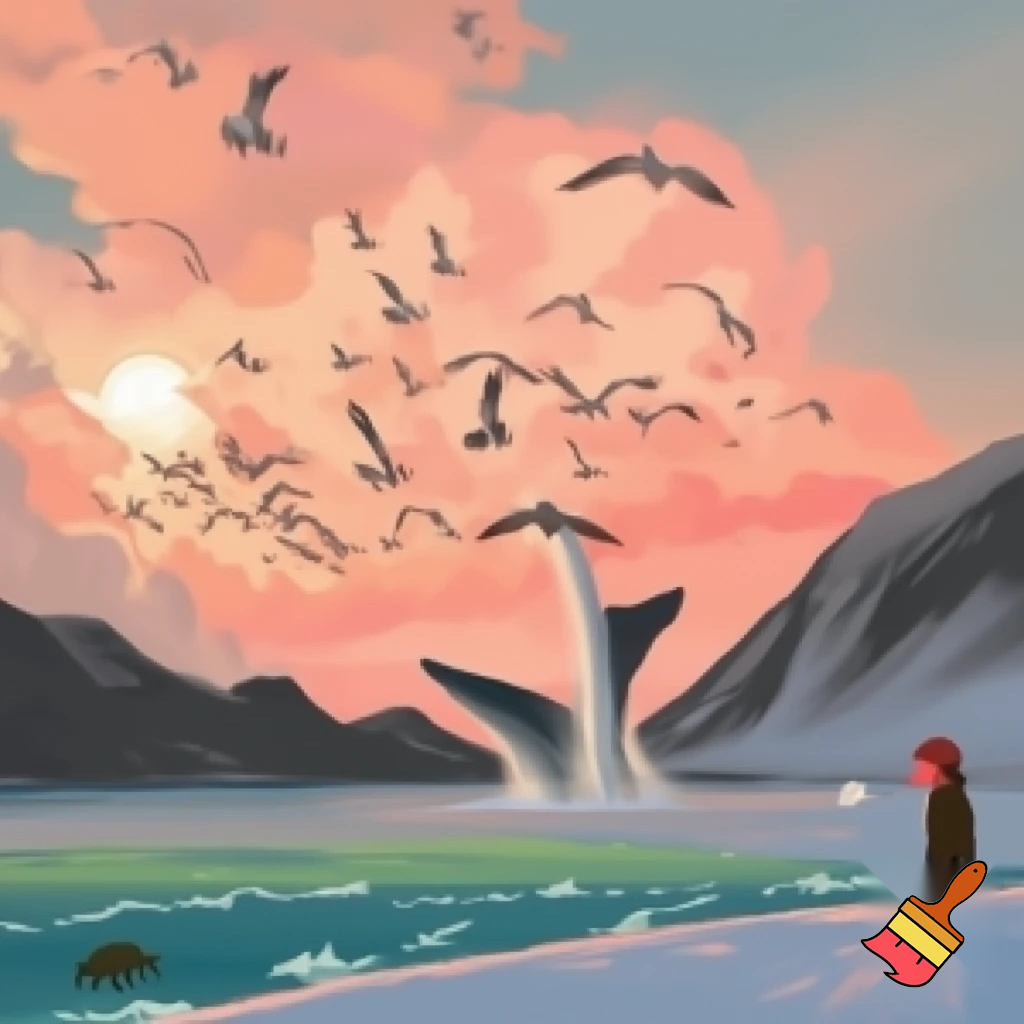 The sky was wrapped in a warm blanket of clouds whilst the sun peeped through.As I looked up,the seagulls cried out loudly as they gracefully flew across the sky.As I began walking across the velvety snow my cheeks turned bright red and my nose began to drip out water.When I opened my mouth a cloud of smoke burst out.

The mountains were grey and black.As I looked into the sky the clouds turned a bright pink and orange as they moved closer together like a happy family.The temperature dropped even lower and my legs felt like they were about to freeze  but i kept walking and didn't give up.The snow went onto my face and my hands started to become even colder but i still didn’t give up.

The waves splashed into the sky and sprayed onto my face.Whilst I wasn't looking a whale splashed out the water and into the sky my stomach dropped in shock.The water was a calm blue and green and I saw a turtle through it.
