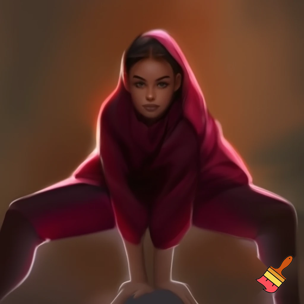 a woman facing forward sitting with her legs spread