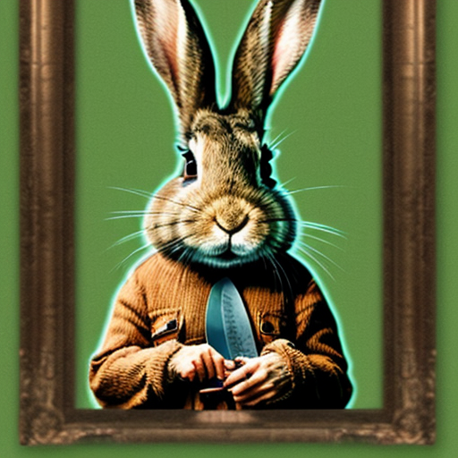 European rabbit, holding knife, forest, evil