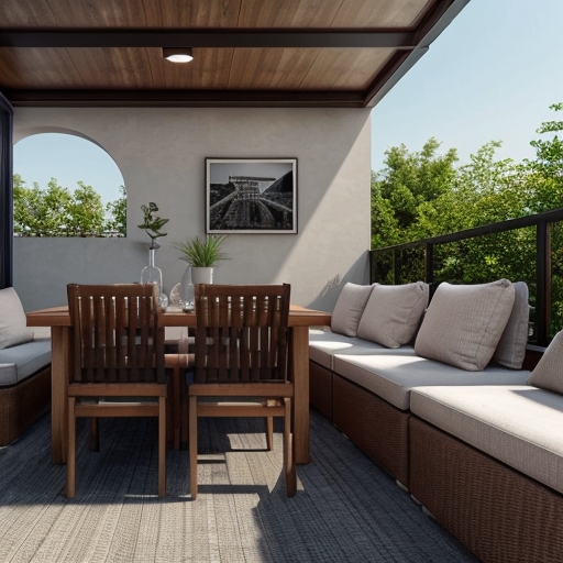 Gestalte die Terrasse mit Esstisch und Lounge 
