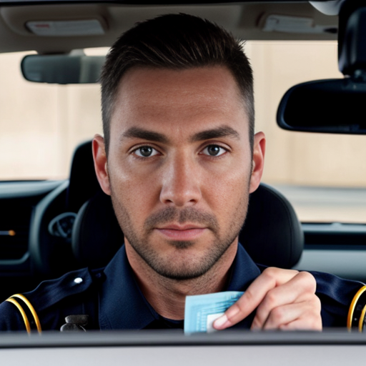 Police officer taking driver license 