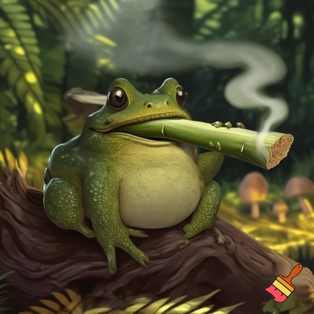 a toad smoking a suger cane