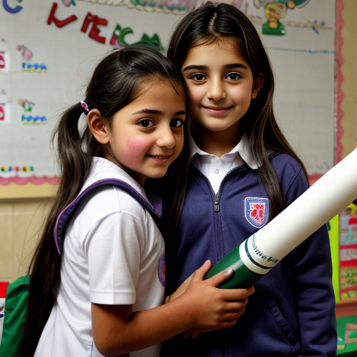 iranian elementary school girls holding a 6 foot long missile 