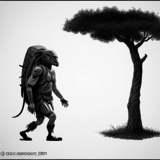 Ancient human survival

Stick figure hiding behind tree, predator in distance, black and white, minimalist, xkcd-style, survival concept illustration