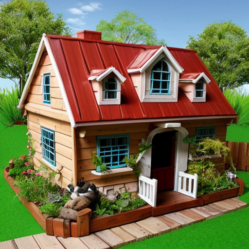 A house with pet animal garden 
