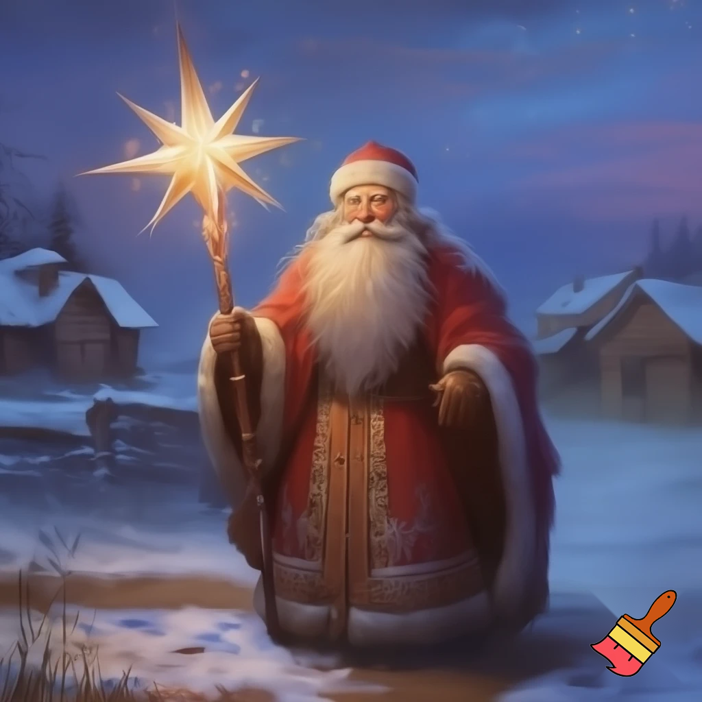 Santa Claus, Russia walking stick star