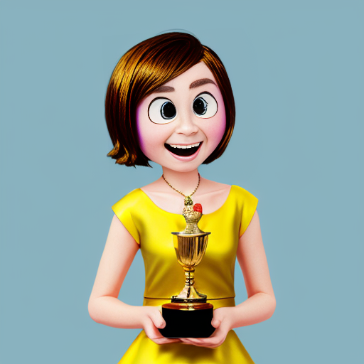 inside out style happy proud gold holding trophy one person gold cartoon animation style orange skin proud excited