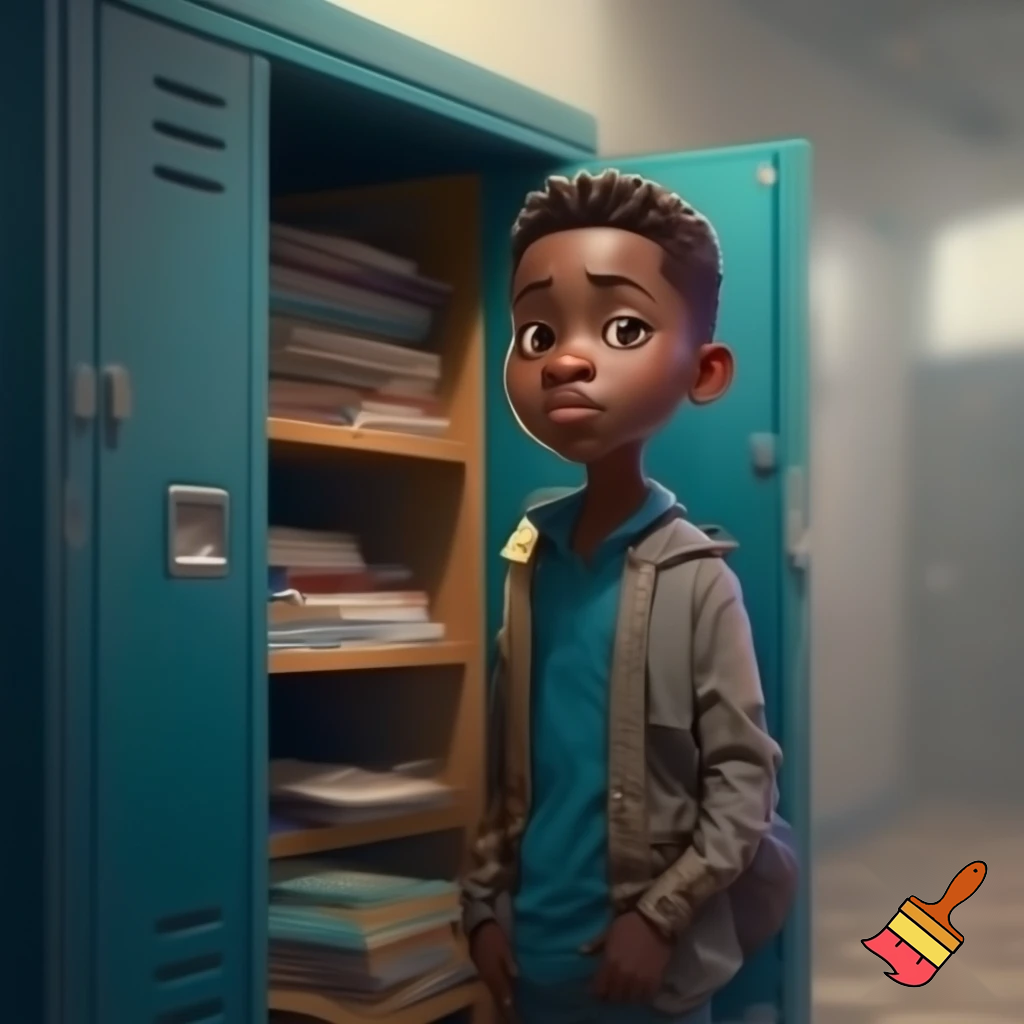 A black Boy at his locker.
