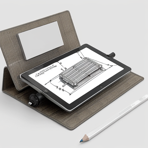 Hand-drawn industrial design pencil sketch of a foldable tablet and mobile stand with a sun-shade hood, similar to a previous concept sketch of a tablet screen shade stand. The design includes telescopic side frames that expand for tablet size and shrink for mobile size, sliding adjustable base plate, and a central adjustable clamp holder. Top UV-blocking screen shade flap and two foldable side flaps in accordion style, with a reflective inner surface for heat reduction. Detachable heat-shield pad behind the device. Adjustable triangular back support stand with hinge joints. Show multiple views on one page: perspective view, folded compact mode, fully expanded tablet mode, and an exploded parts view. Add arrows, handwritten annotations, and callouts. Clean white background, graphite pencil drawing, cross-hatching shading, product design sketchbook style, patent-style clarity mixed with industrial concept art, monochrome, soft shadows, realistic proportions.