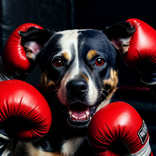 deadly dog ,sharp teeth, blood dripping , face tats, nose ring ,navy bluey prisoner fit mug shot boxing gloves