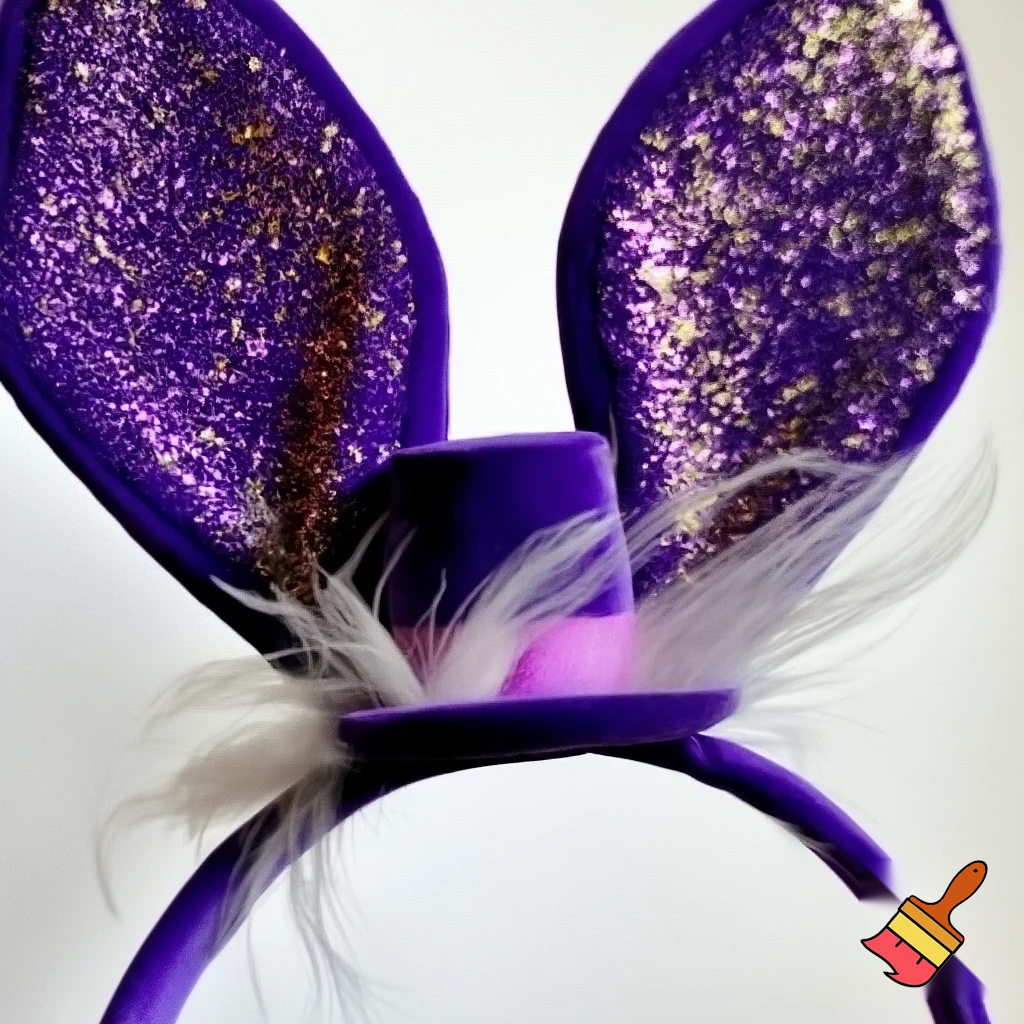 Easter bunny headband, top hat, purple and white with glitter gold purple glitter velvet and delicate