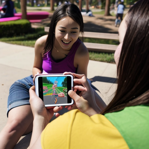 Goretzka play game on the apple iPhone and Vanessa play game on the apple iPhone at the park 