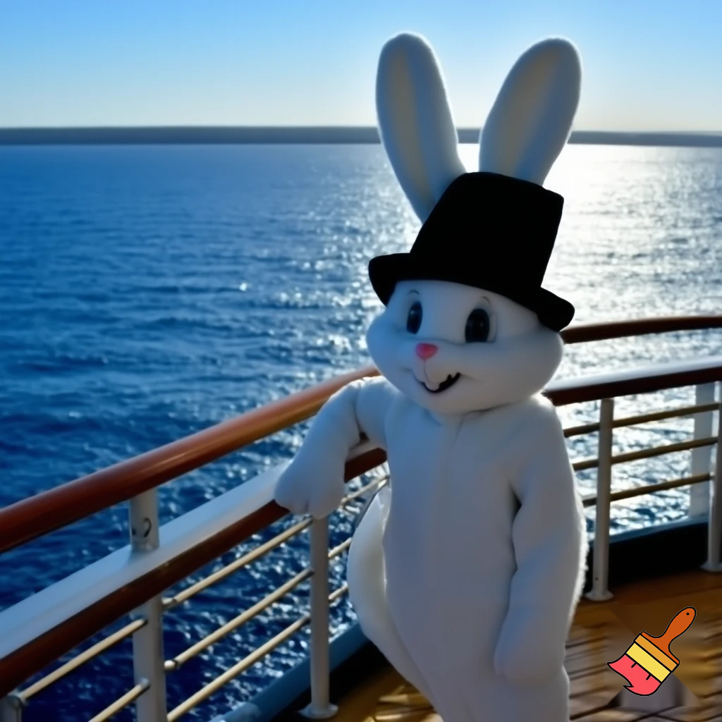 Easter bunny mascot Disneyland costume with the top hat Australia Disney cruise ship