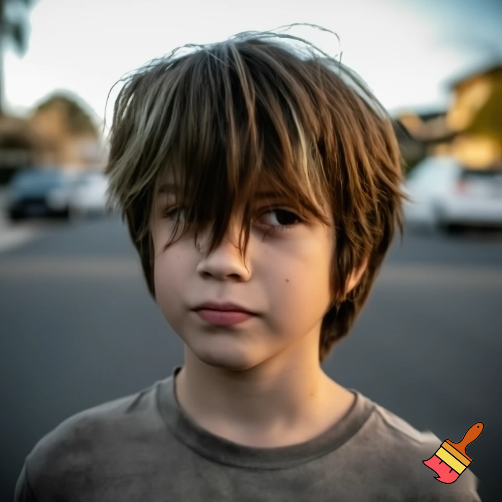 A skinny kid with brown greasy hair and his name is Thomas