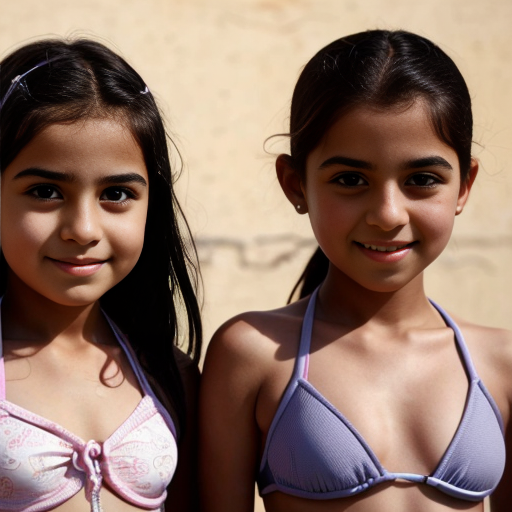 four iranian elementary school girls in bikinis