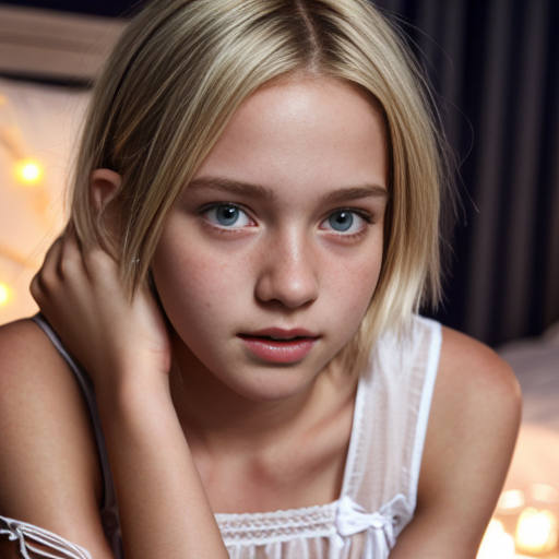 finnish teen girl sisters at night dress, very beautiful and eager, on the bedroom, short blonde hair, close up